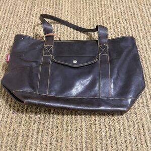Dooney and Bourke Vintage Extra Large Retired Brown Leather Tote Tartan Lined